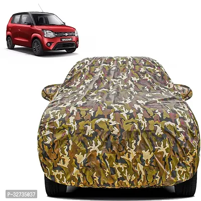 Kahra Maruti Suzuki Wagon R Car Cover (2019-2024), Water Resistant With Magic Cotton Fabric, All Weather Protection, Elastic Bottom, Heavy Buckle, Mirror Pockets (Camouflage)-thumb0