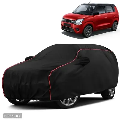 Kahra Maruti Suzuki Wagon R Car Cover (2019-2024), Water Resistant With Magic Cotton Fabric, All Weather Protection, Elastic Bottom, Heavy Buckle, Mirror Pockets (Black)-thumb0