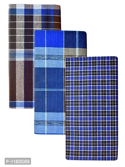 Classy Cotton Checked Stitched Lungi 2 Mtr Pack Of 3-thumb0