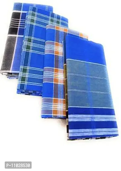 Classy Cotton Checked Stitched Lungi 2 Mtr Pack Of 4-thumb0