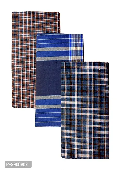 Classy Cotton Checked Stitched Lungie For Men Pack Of 3-thumb0