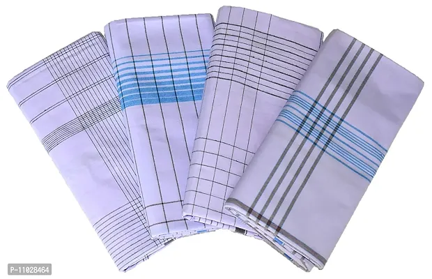 Classy Cotton Checked Stitched Lungi 2 Mtr Pack Of 4-thumb0