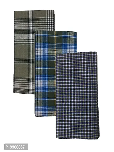 Classy Cotton Checked Stitched Lungie For Men Pack Of 3-thumb0