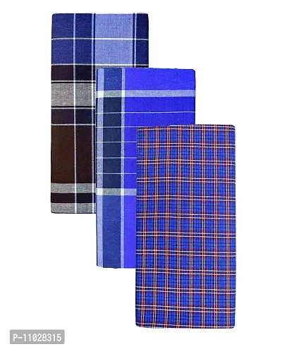 Classy Cotton Checked Stitched Lungi 2 Mtr Pack Of 3-thumb0