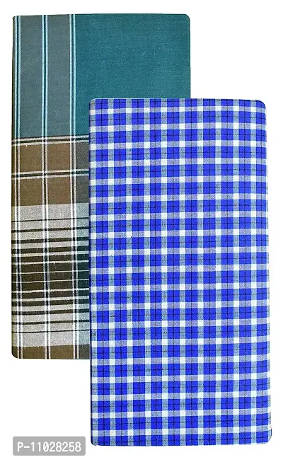 Classy Cotton Checked Stitched Lungi 2 Mtr Pack Of 2-thumb0