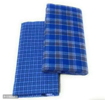 Classy Cotton Checked Stitched Lungi 2 Mtr Pack Of 2-thumb0