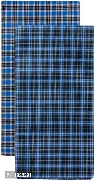 Classy Cotton Checked Stitched Lungi 2 Mtr Pack Of 2-thumb0