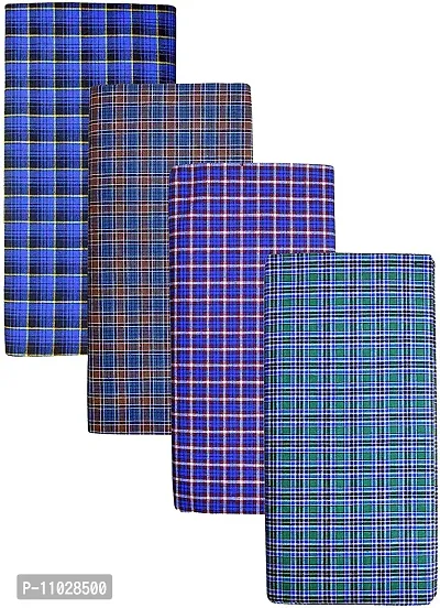 Classy Cotton Checked Stitched Lungi 2 Mtr Pack Of 4-thumb0