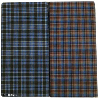 Classy Cotton Checked Stitched Lungi 2 Mtr Pack Of 2-thumb0