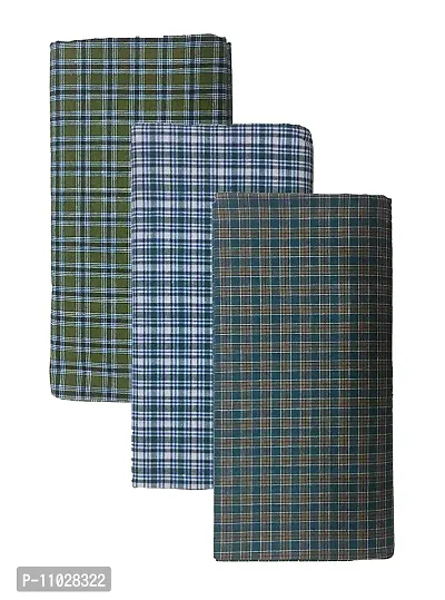 Classy Cotton Checked Stitched Lungi 2 Mtr Pack Of 3-thumb0