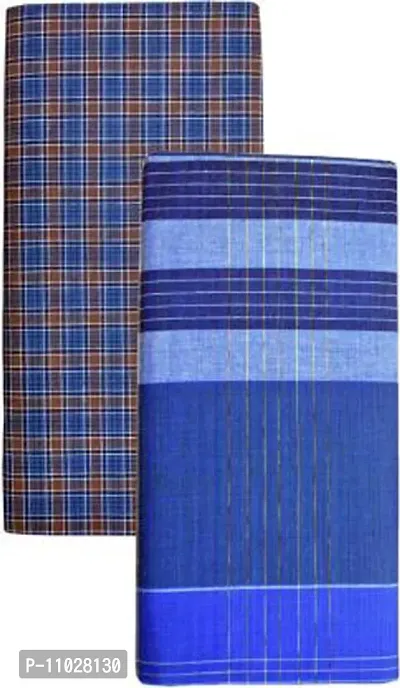 Classy Cotton Checked Stitched Lungi 2 Mtr Pack Of 2-thumb0