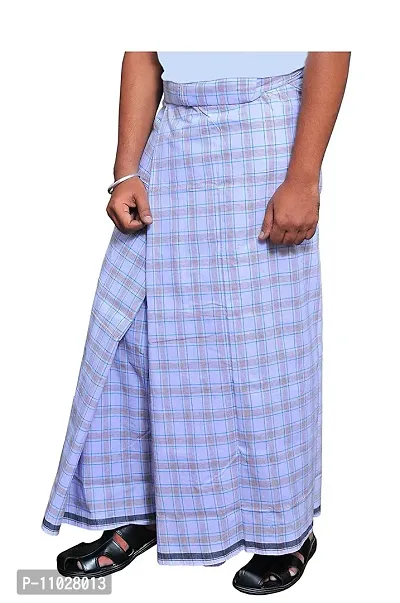 Classy Cotton Checked Stitched Lungi 2 Mtr Pack Of 1-thumb0