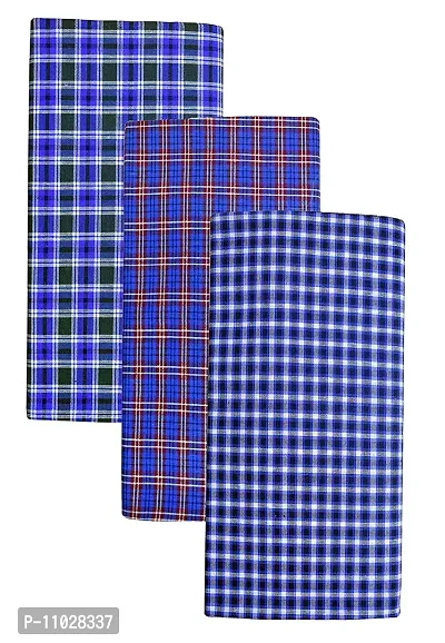 Classy Cotton Checked Stitched Lungi 2 Mtr Pack Of 3-thumb0