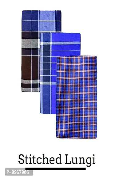 Classy Cotton Checked Stitched Lungie For Men Pack Of 3-thumb0