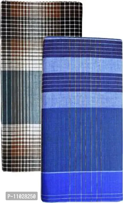 Classy Cotton Checked Stitched Lungi 2 Mtr Pack Of 2-thumb0