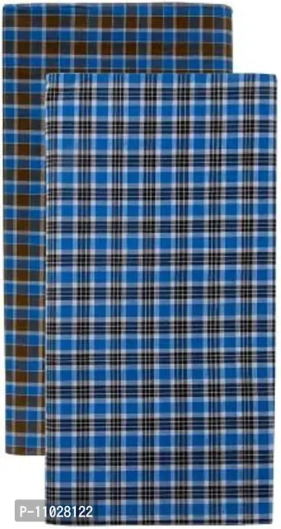 Classy Cotton Checked Stitched Lungi 2 Mtr Pack Of 2-thumb0