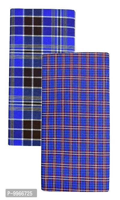 Classy Cotton Checked Stitched Lungie For Men Pack Of 2-thumb0