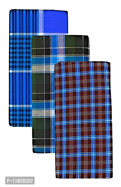 Classy Cotton Checked Stitched Lungi 2 Mtr Pack Of 3-thumb0