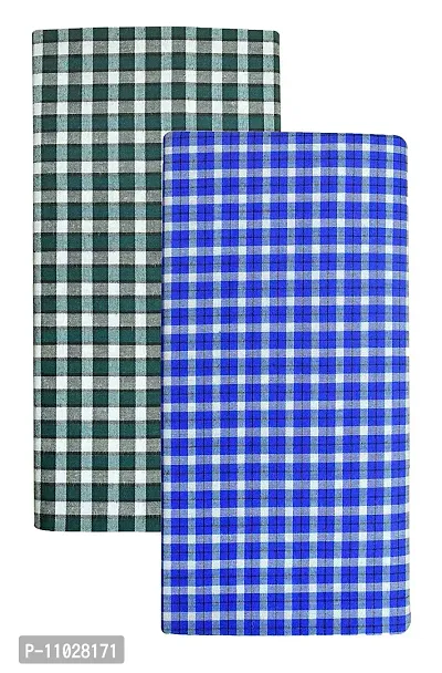 Classy Cotton Checked Stitched Lungi 2 Mtr Pack Of 2-thumb0