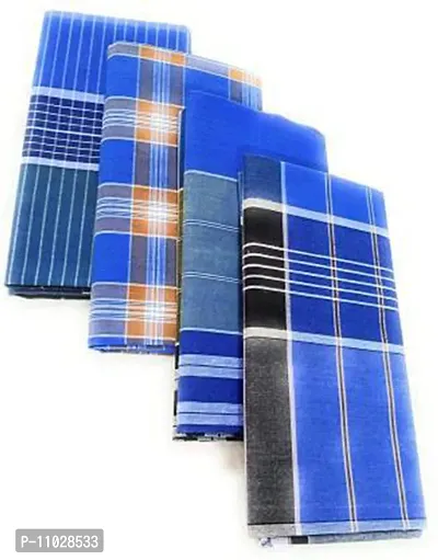 Classy Cotton Checked Stitched Lungi 2 Mtr Pack Of 4