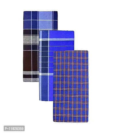 Classy Cotton Checked Stitched Lungi 2 Mtr Pack Of 3-thumb0