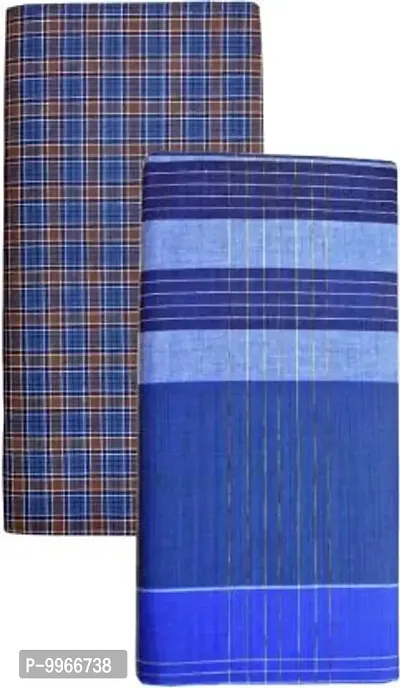 Classy Cotton Checked Stitched Lungie For Men Pack Of 2-thumb0