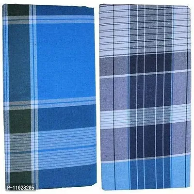 Classy Cotton Checked Stitched Lungi 2 Mtr Pack Of 2-thumb0