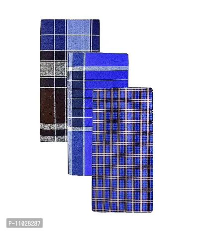 Classy Cotton Checked Stitched Lungi 2 Mtr Pack Of 3-thumb0