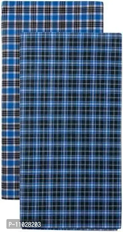 Classy Cotton Checked Stitched Lungi 2 Mtr Pack Of 2-thumb0