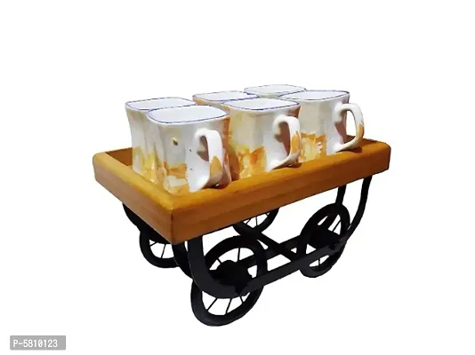 ALI  WOODEN CRAFTS Wood Thela Trolly, Snacks Serving Wooden Platter-thumb0