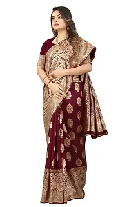 Nency Fashion Women's Banarasi Silk Zari Woven Work Jacquard Saree With Embellished Blouse Piece-thumb4