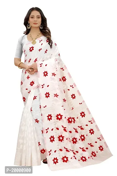 Nency fashion Women's Saree Cotton Fabric Digital Print Saree with Unstitched Blouse Piece (WHITE.WHITE.RED)