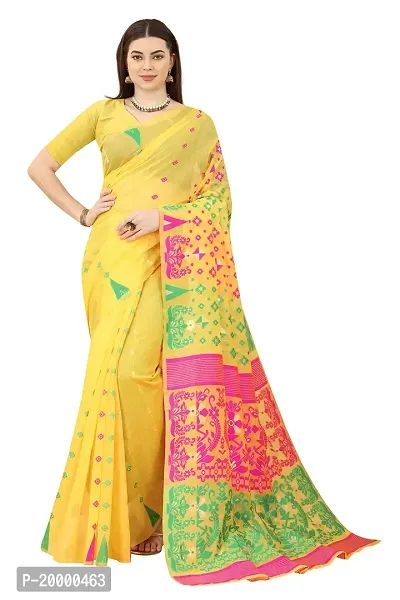 Nency Fashion Women's Saree Cotton Fabric Saree Gold Rani-thumb0
