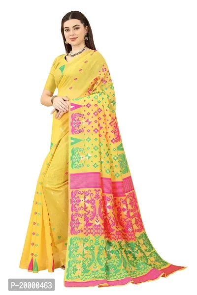 Nency Fashion Women's Saree Cotton Fabric Saree Gold Rani-thumb3