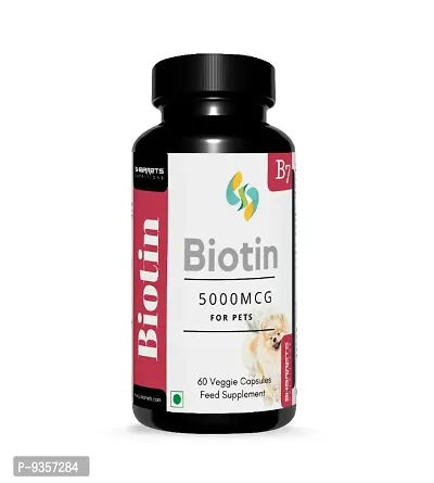 Biotin Supplement for Dogs/Cats/Pets I 60 Veggie Capsules I Pet Skin  Hair care-thumb0