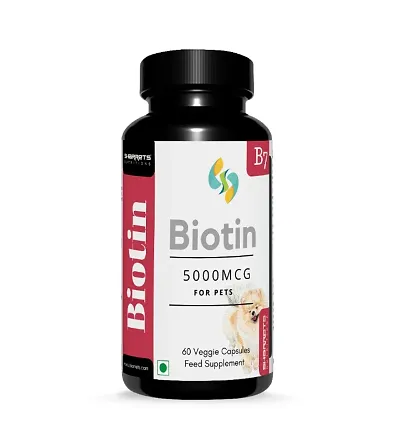 Biotin Supplement for Dogs/Cats/Pets I 60 Veggie Capsules I Pet Skin  Hair care
