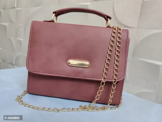 Elegant Magenta PU Solid Handbags For Women-thumb0