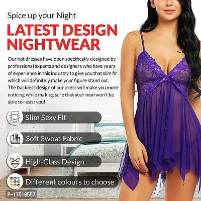 Stylish Fancy Designer Net Baby Dolls Sleepwear Lingerie Night Dress For Women-thumb5