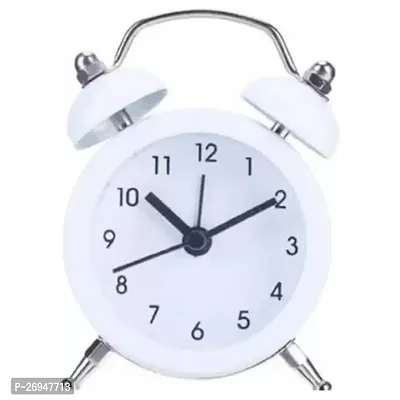 Dreamy Retro Metal Body Cute Small Mini Twin Bell Shaped Alarm Clock with Soft Alaram Sound for Gift, Kids, Students (white)-thumb0