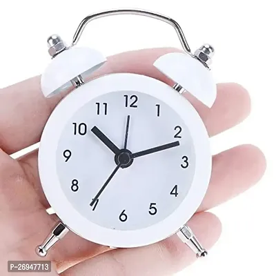 Dreamy Retro Metal Body Cute Small Mini Twin Bell Shaped Alarm Clock with Soft Alaram Sound for Gift, Kids, Students (white)-thumb3