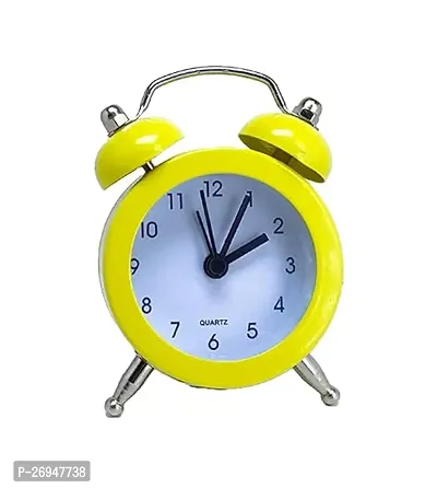 Dreamy Retro Metal Body Cute Small Mini Twin Bell Shaped Alarm Clock with Soft Alaram Sound for Gift, Kids, Students (Yellow)-thumb0