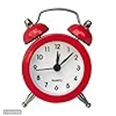 Dreamy Retro Metal Body Cute Small Mini Twin Bell Shaped Alarm Clock with Soft Alaram Sound for Gift, Kids, Students (Red)-thumb0