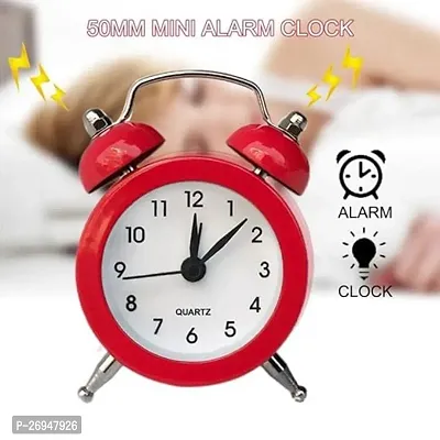 Dreamy Retro Metal Body Cute Small Mini Twin Bell Shaped Alarm Clock with Soft Alaram Sound for Gift, Kids, Students (Red)-thumb2