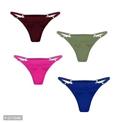Women Thong/G-String Lace Panty Pack of 4-thumb0