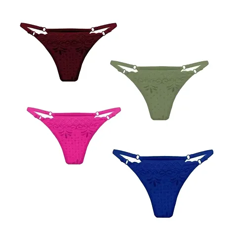 Women Thong/G-String Lace Panty Pack of 4