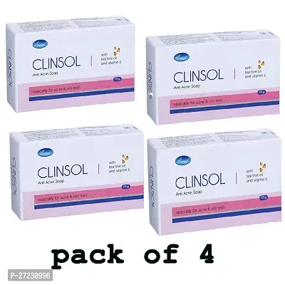 Double Lips Clinsol Soap Pack of 4 (75g Each)- Enriched Tea Tree Oil with Vitamin E for Soft Skin || Gentle on Skin || Helps to remove Acne and Makes Skin Nourished And Clear-thumb0