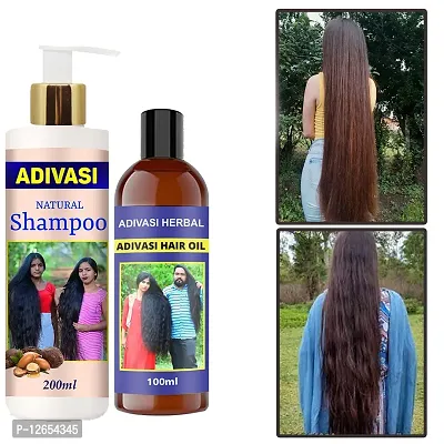 Adivasi Brungamalaka Herbal Hair Shampoo - 100% Natural / Organic Hair Growth Shampoo For Men And Womens Shampoo With Oil 200Ml+100Ml Pack Of 2