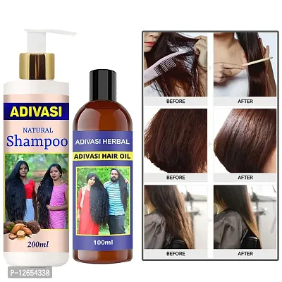 Adivasi Herbal Premium Quality Hair Shampoo For Hair Regrowth &nbsp;Shampoo With Oil 200Ml+100Ml Pack Of 2