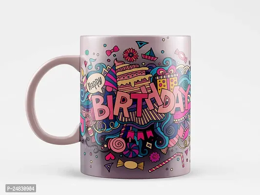 lucky store Stylish Happy Birthday Printed Ceramic Coffee White Mug for Birth'day Gift for Friend Family New Year, Gift for Girls Boys Sister Brother Father