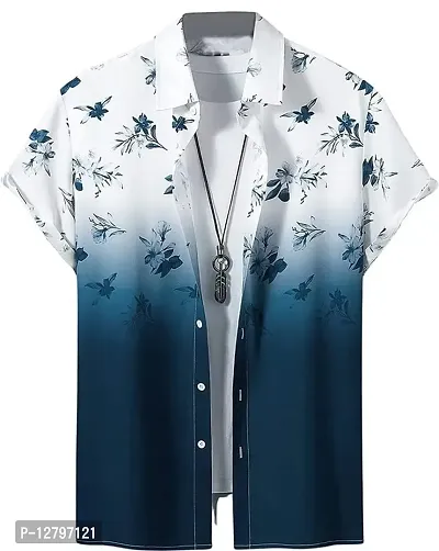 BLUECORP ENTERPRISE Men Regular Fit Floral Print Cut Away Collar Casual Shirt (X-Large, Blue)